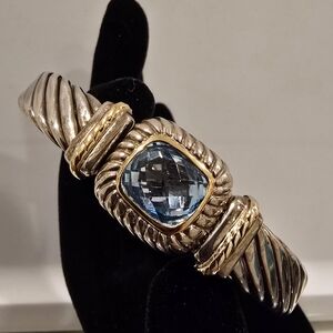 Sterling Silver 925 with 18K Blue Topaz Cuff  Bracelet